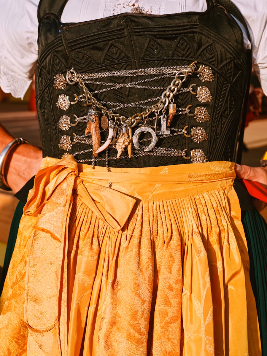 Close-up of Dirndl bodice and apron details