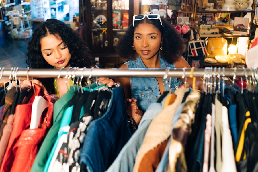 Someone searching for core trend items in a vintage shop