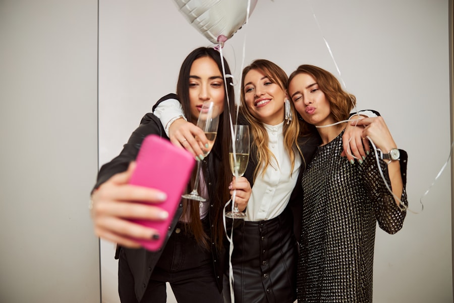 Group selfie with friends on prom night